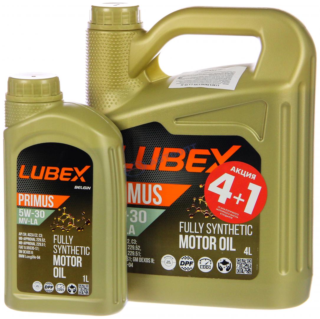 Масло моторное Lubex Primus MV-LA 5W30 [SN] синтетическое 4л (5 по цене 4)