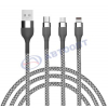 Шнур USB 3 в 1, micro USB/IPhone 5,5S,5C/Type-C, 1.5м, 2.1A, тканевая оплётка, металлик серый (931-076) "BY"