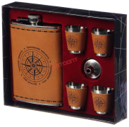 Фляжка 254мл + стопки 4шт + воронка, нерж. сталь, в подарочной упаковке (127-037) "AZORA FISHING"