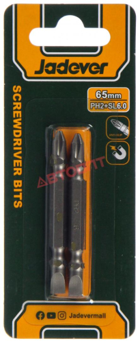Бита  PH2+SL6x 65мм (2шт), двусторонняя, блистер (JDSV0K11) "JADEVER"