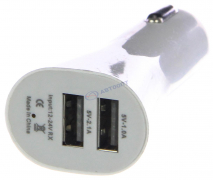 Зарядное уст-во USB в прикуриватель без провода (2 USB: 1х2.1A + 1х1А) 12-24V, белая (YY-003)
