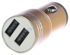 Зарядное уст-во USB в прикуриватель без провода (2 USB: 1х2.4A + 1х1А) 12-24V, золото, металл. корпус