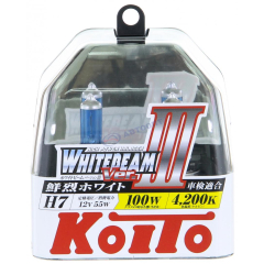 Лампа H7 12V 55W, 100W (PX26d) Whitebeam III 4200K (K-P0755W) (2шт) "Koito" (Япония)