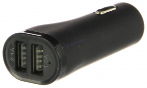 Зарядное уст-во USB в прикуриватель без провода (2 USB: 1х2.1A + 1х1А) 12-24V, чёрный (YY-003)