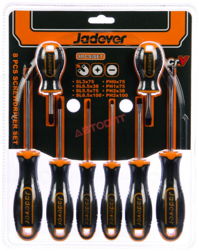 Отвертки (набор   8 предметов) SL 4шт+ PH 4шт,  CR-V (JDSS1408) "JADEVER"