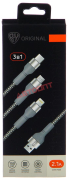 Шнур USB 3 в 1, micro USB/IPhone 5,5S,5C/Type-C, 1.5м, 2.1A, тканевая оплётка, металлик серый (931-076) "BY"